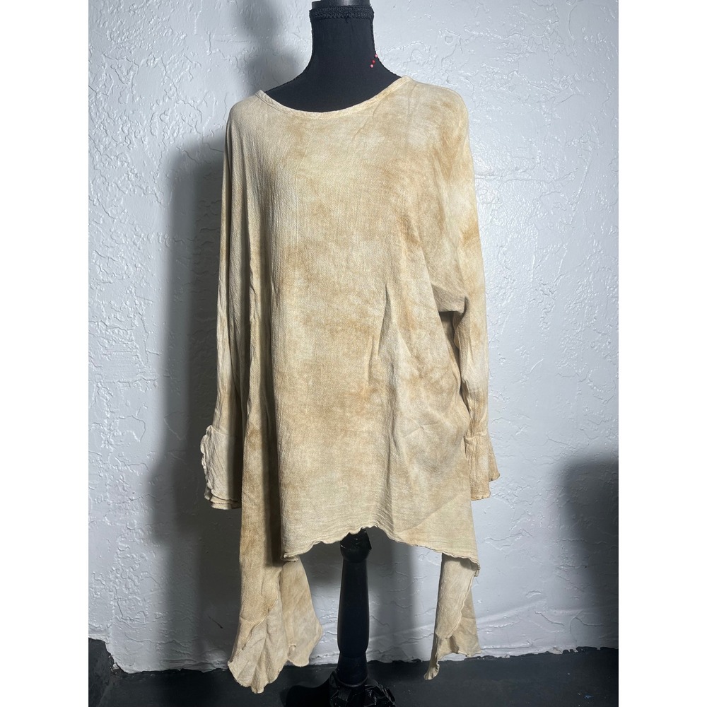 Oh My Gauze Size 1 S/M US 6-10 Oversized Cotton Tunic Top Beige Lagenlook Boho